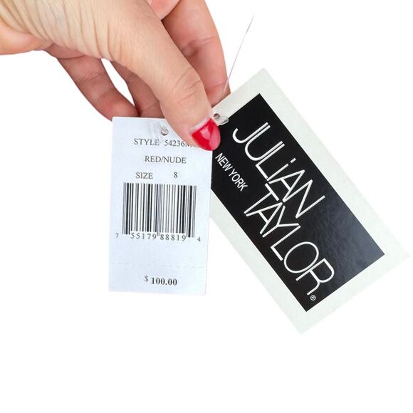 Julian Taylor NWT Red Floral Lace Sheer Nude Lining V-neck Trapeze Party Dress - Picture 11 of 14